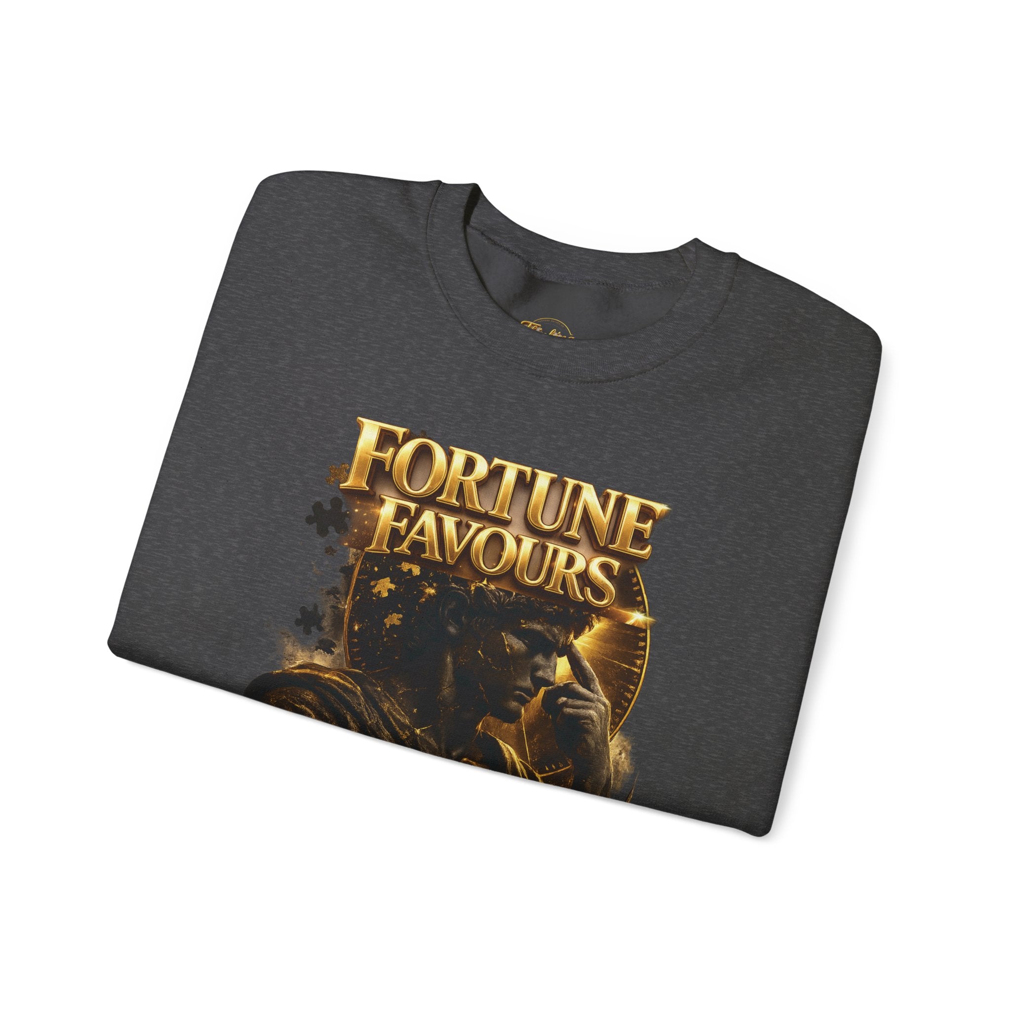Crewneck Sweatshirt — "Fortune Favors the Prepared Mind" Motivational Design Printify