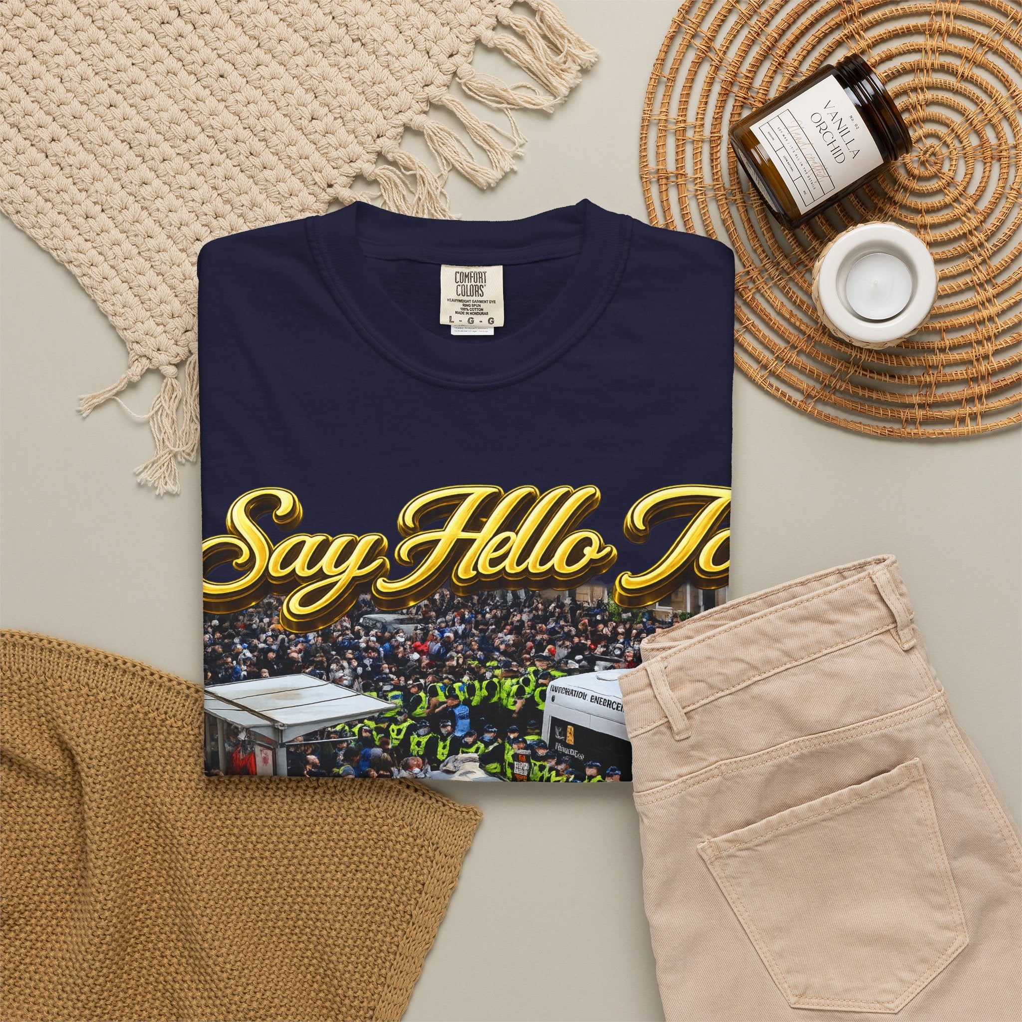 Graphic T-Shirt — "Say Hello to Scotland: Send Them Home" Protest Design Printify