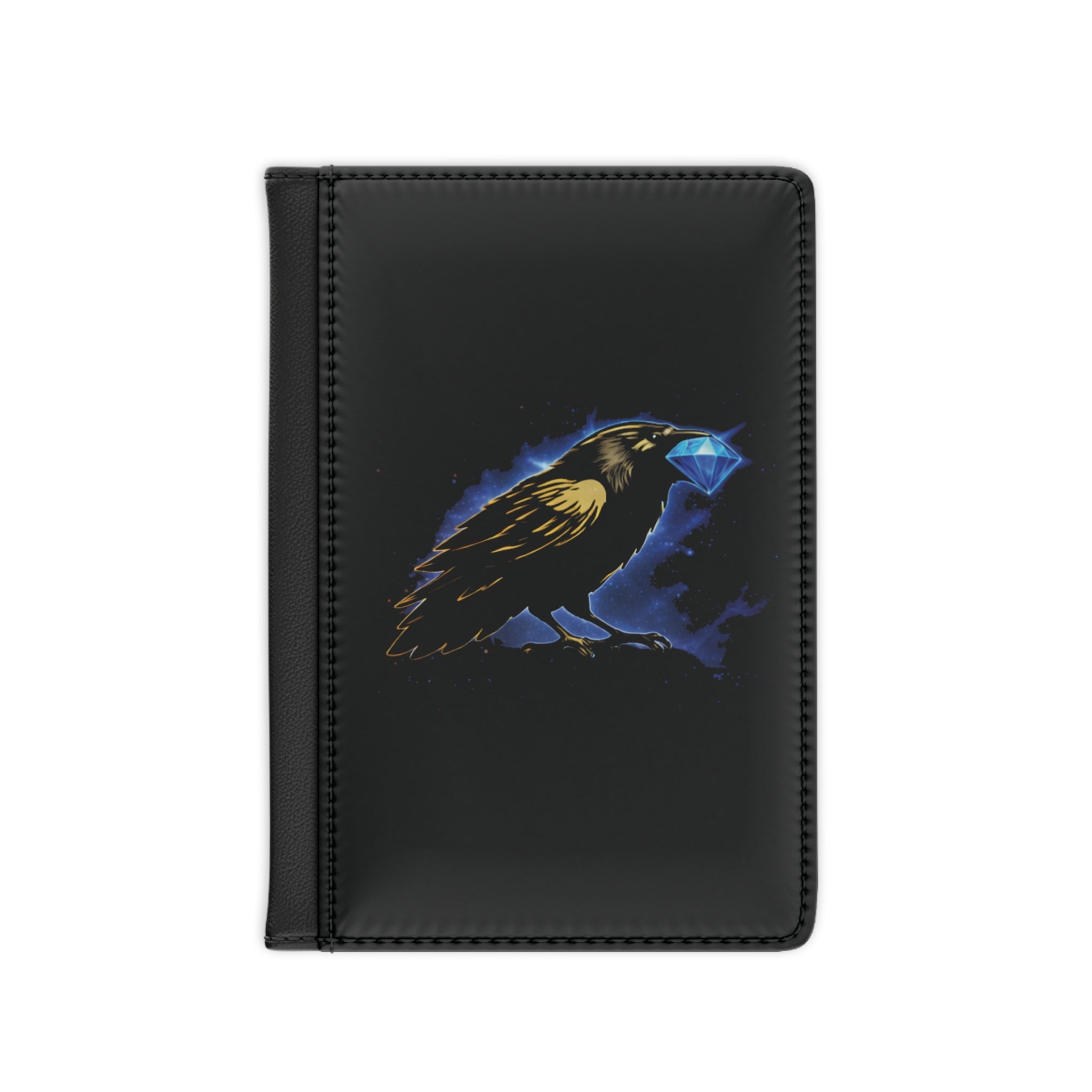 Gold Crow Crest Passport Cover — 'Crow' Diamond-in-Beak Travel Passport Holder Printify