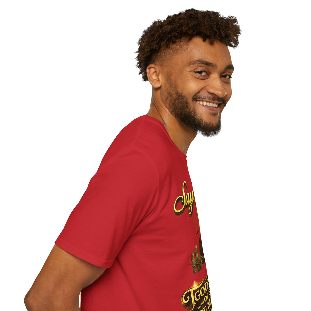 T-Shirt — "Say Hello" Money & Faith Graphic Tee (God's Way You Make Too Much Money) Printify
