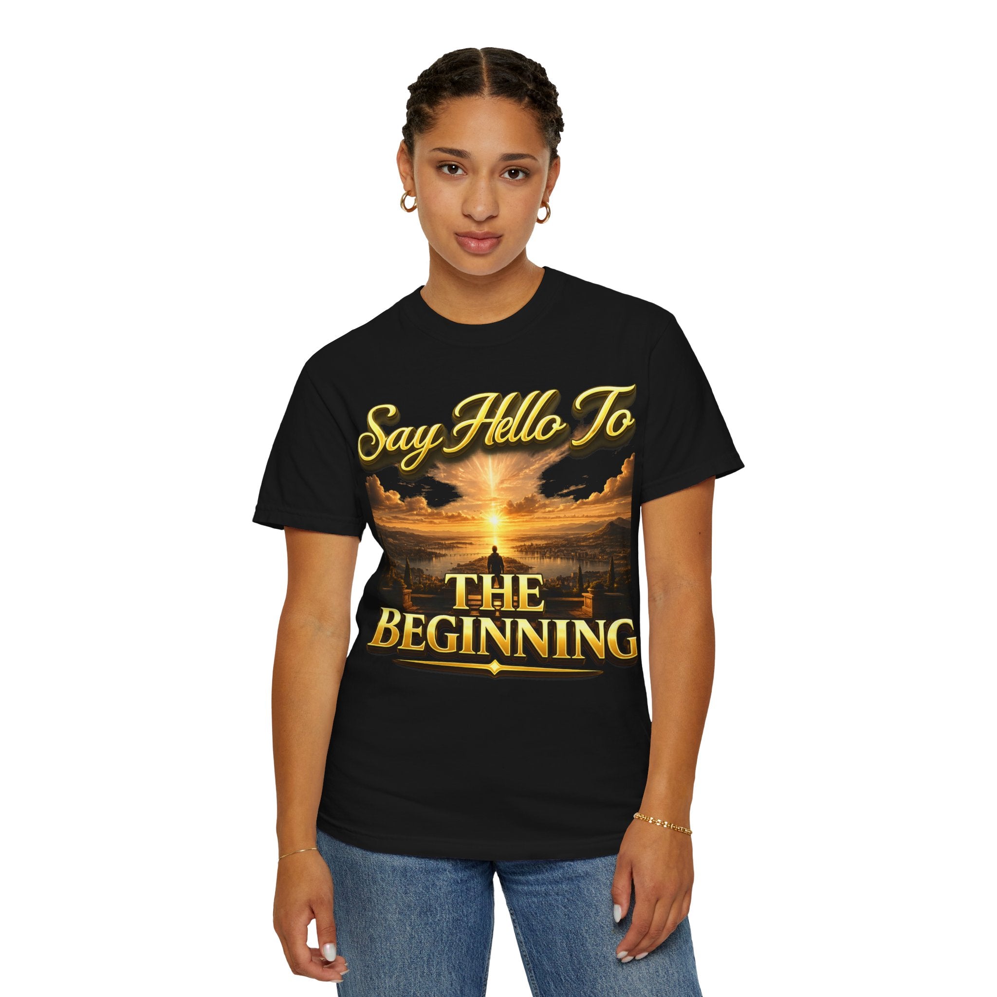 Inspirational 'Say Hello to The Beginning' Sunrise T-Shirt Printify
