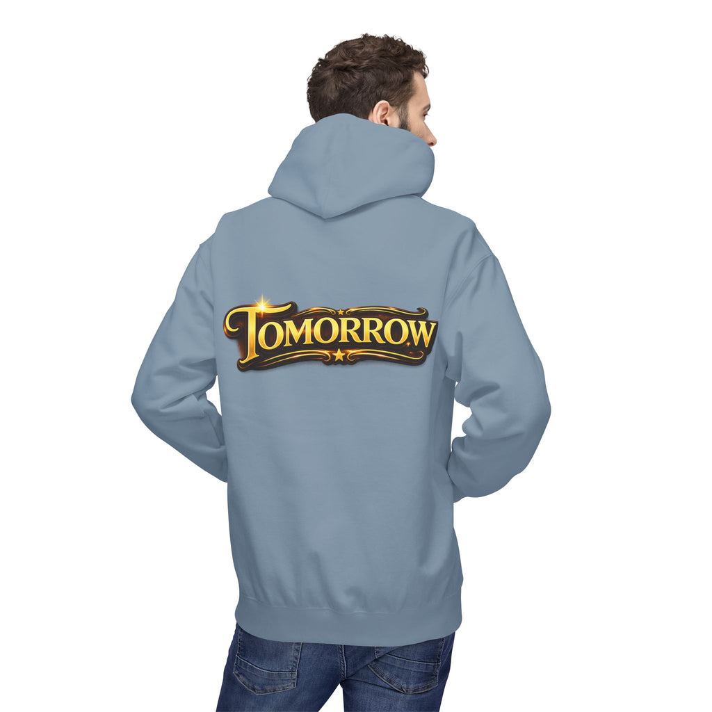 Tomorrow Hoodie — "What's Always Coming But Never Arrives?" Vintage Quote Hoodie Printify