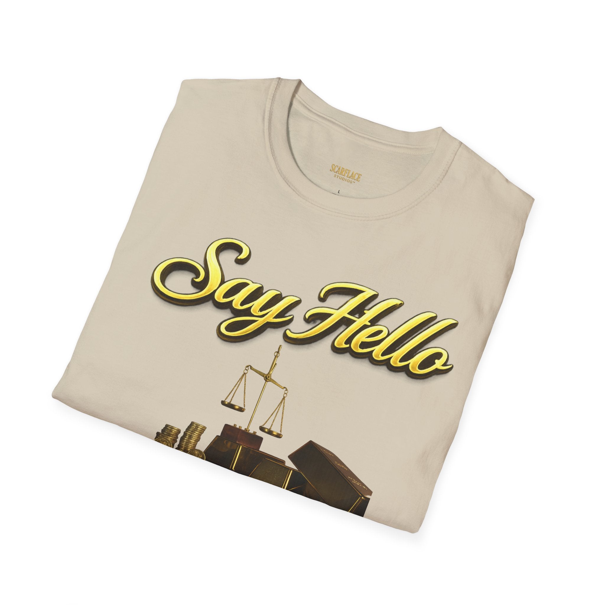 T-Shirt — "Say Hello" Money & Faith Graphic Tee (God's Way You Make Too Much Money) Printify