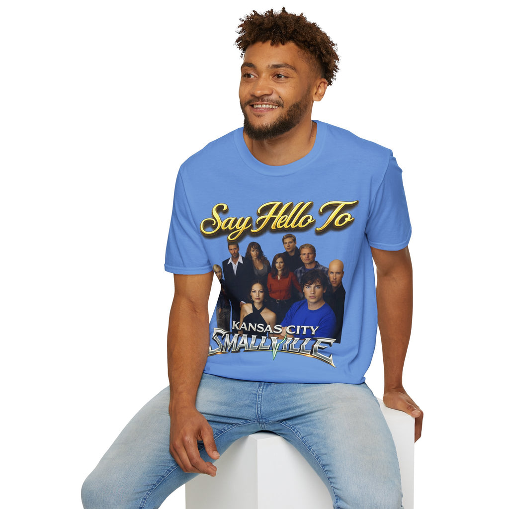 Smallville Cast T-Shirt – "Say Hello To" Kansas City Retro TV Logo Printify