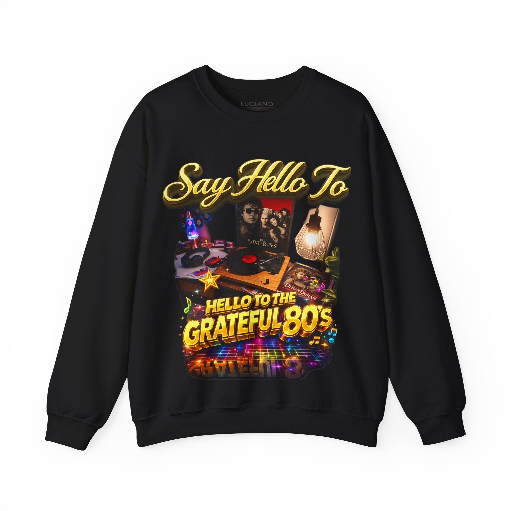Grateful 80s Crewneck Sweatshirt — “say hello to the grateful 80's” Retro Vibe Printify