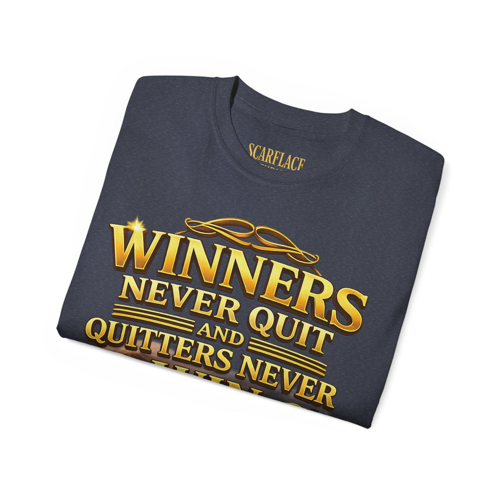 Winners Never Quit Inspirational Tee — Motivational Quote Shirt Printify
