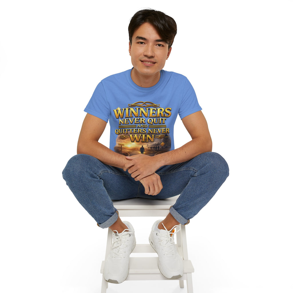 Winners Never Quit Inspirational Tee — Motivational Quote Shirt Printify