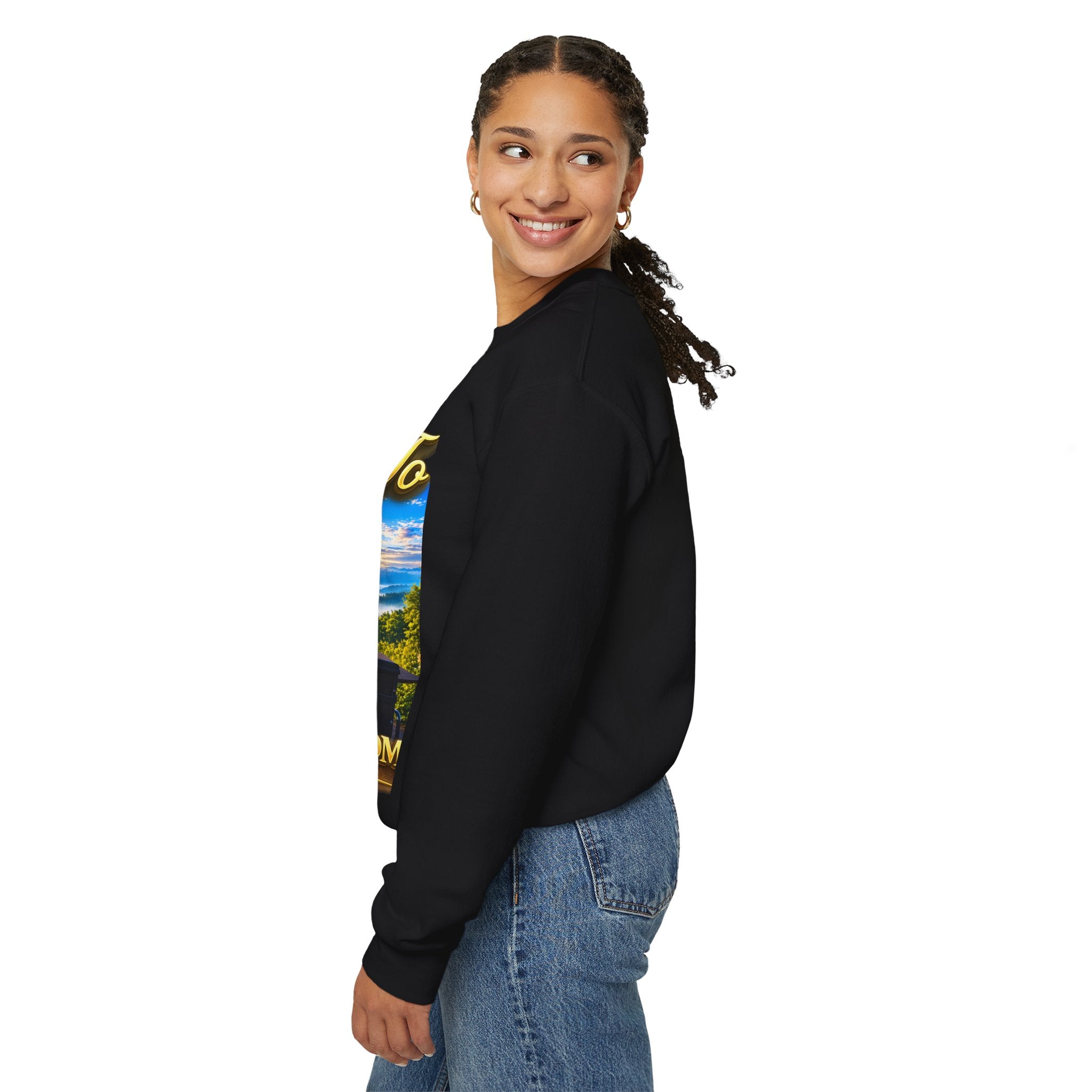 Working From Home Sweatshirt – "Say Hello To" Scenic Home Office Crewneck Printify