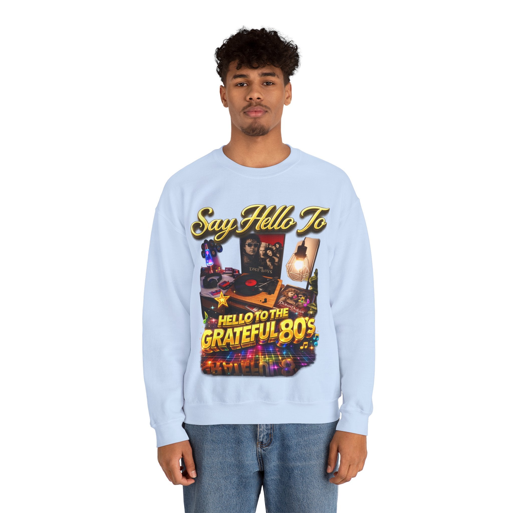 Grateful 80s Crewneck Sweatshirt — “say hello to the grateful 80's” Retro Vibe Printify