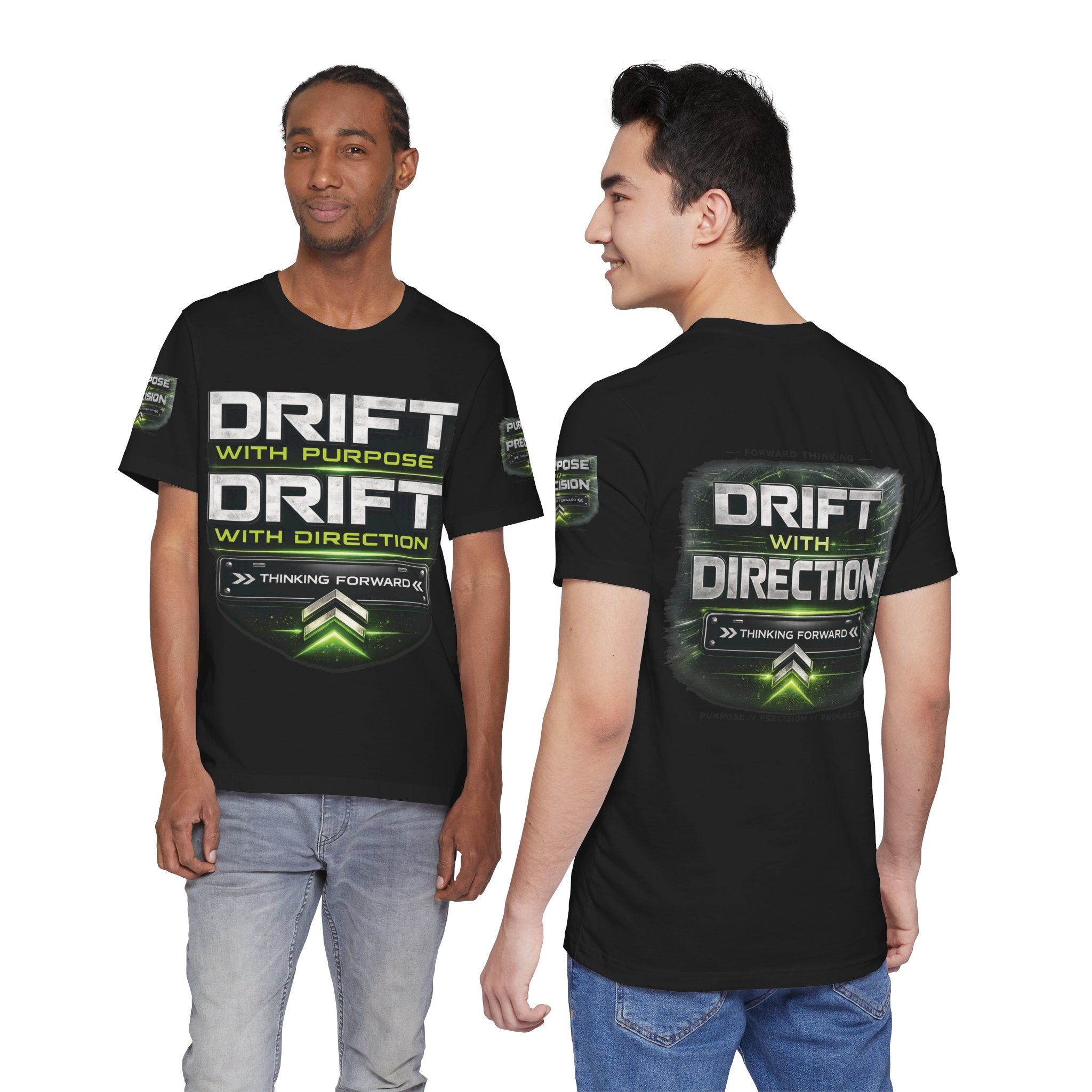 Drift With Direction Graphic Tee — 'Drift with Purpose / Thinking Forward' Racing T-Shirt Printify