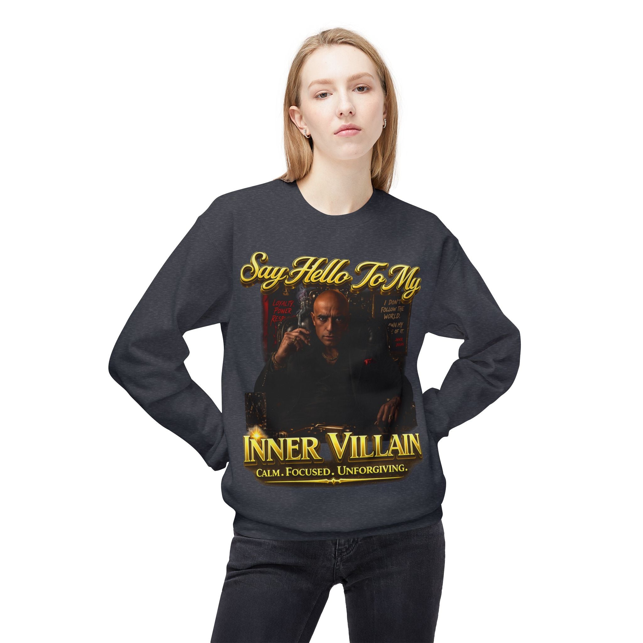 Inner Villain Crewneck Sweatshirt — "Say Hello To My Inner Villain" Graphic Printify