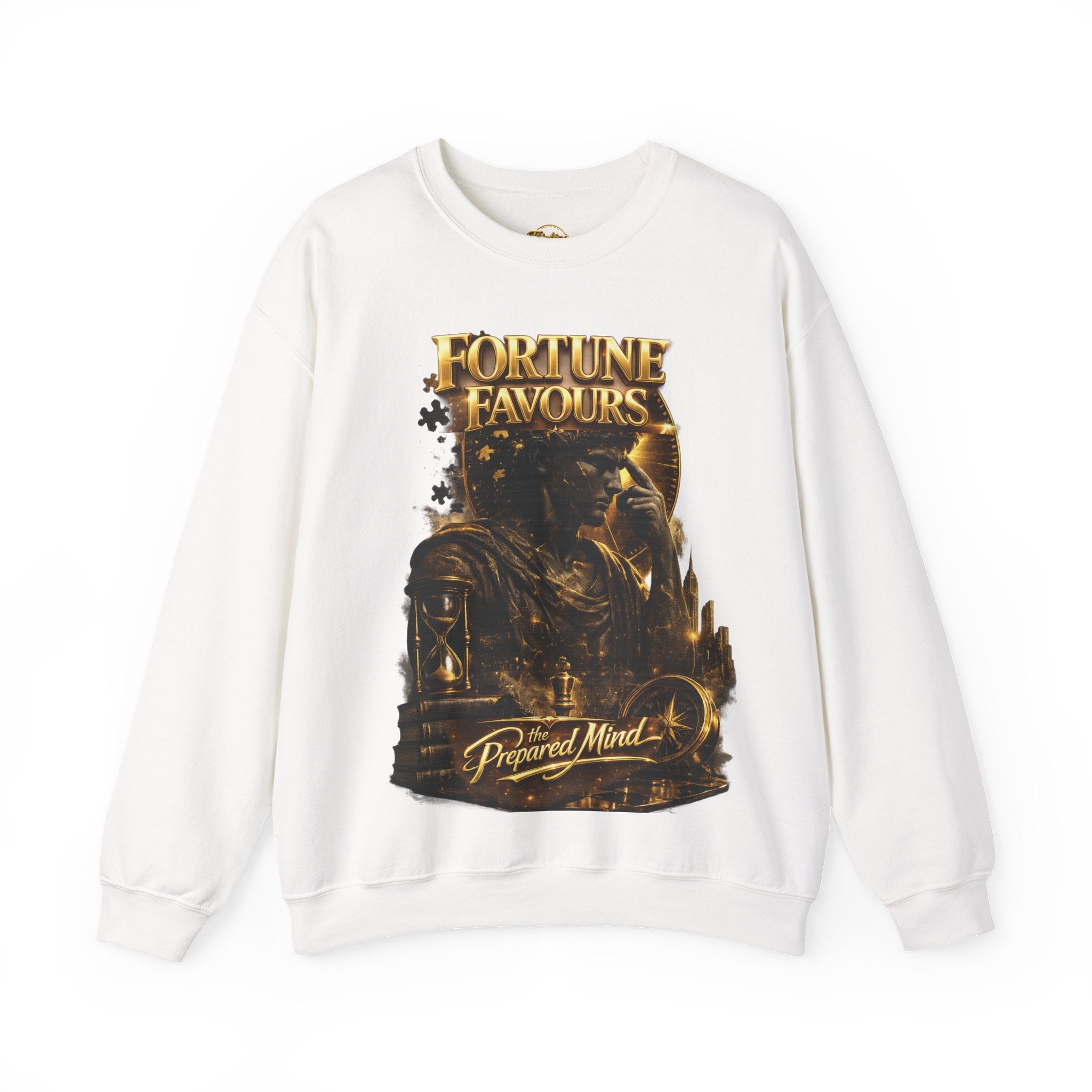 Crewneck Sweatshirt — "Fortune Favors the Prepared Mind" Motivational Design Printify
