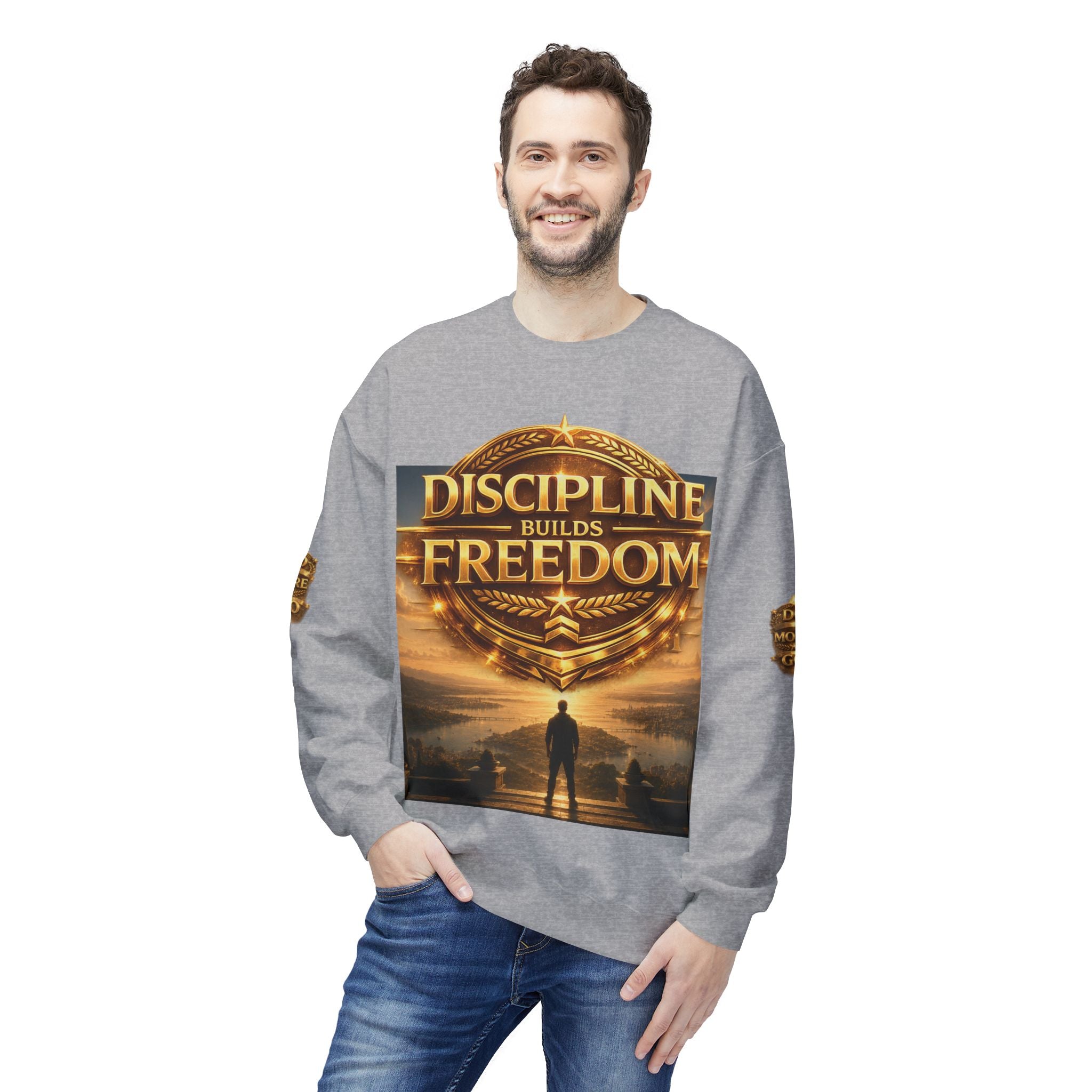 Discipline Builds Freedom Crewneck Sweatshirt – Motivational Fitness & Success Pullover Printify