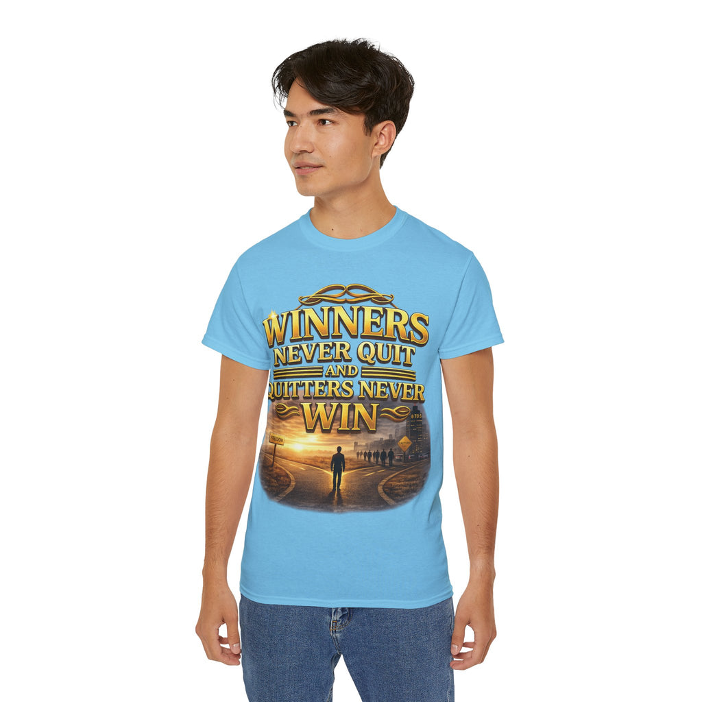 Winners Never Quit Inspirational Tee — Motivational Quote Shirt Printify