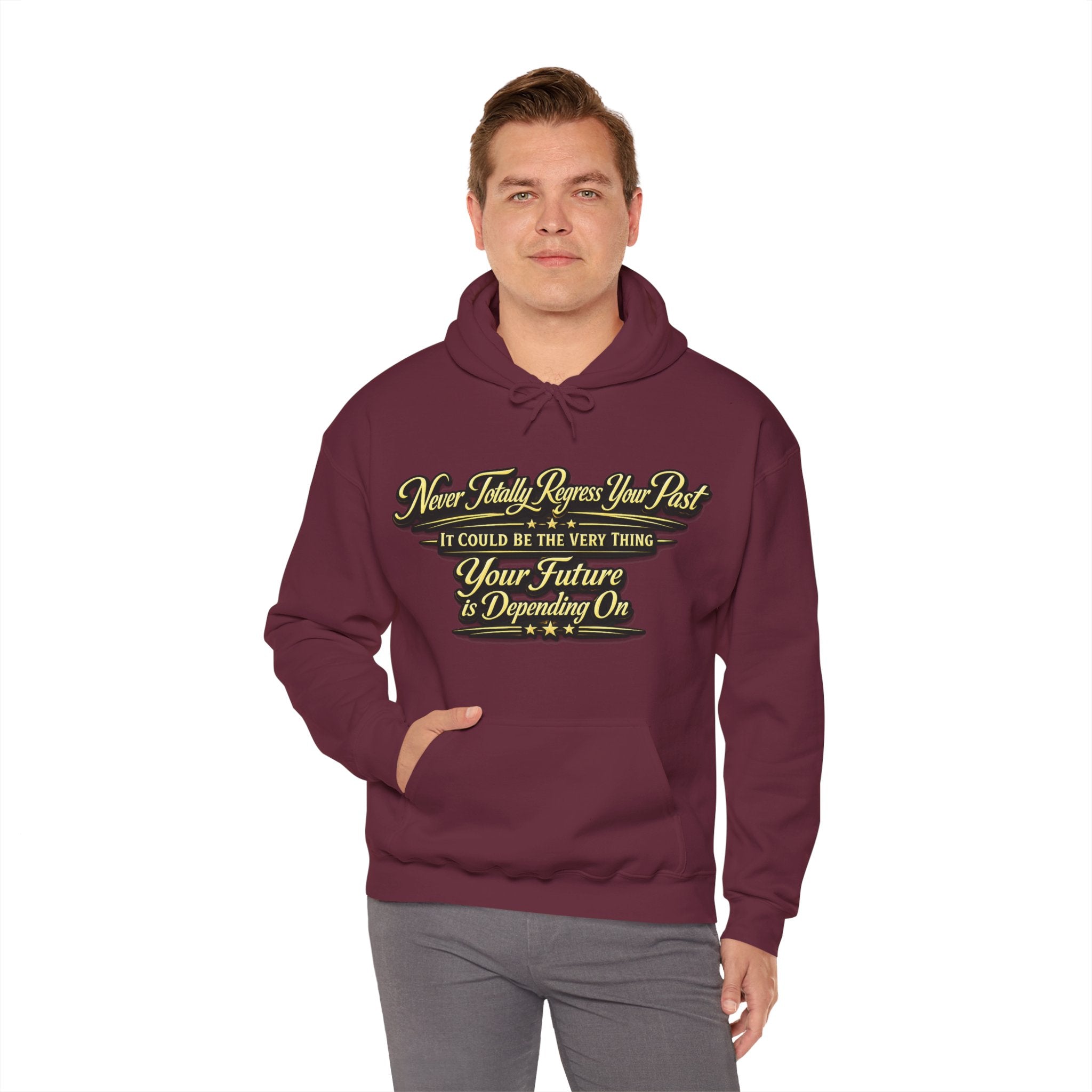 Inspirational Hoodie – “Never Letting Regret Your Past” Motivational City Night Sweatshirt Printify