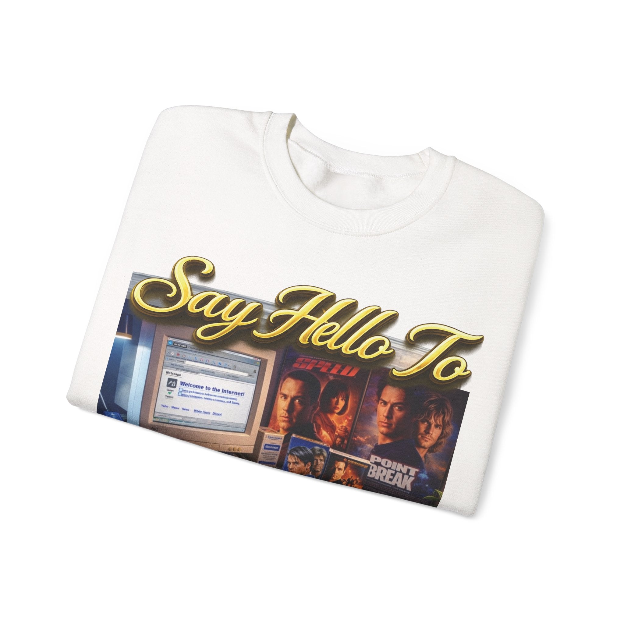 90s Nostalgia Crewneck Sweatshirt – "Say Hello To The Never Forgetful Nostalgic 90's" Printify
