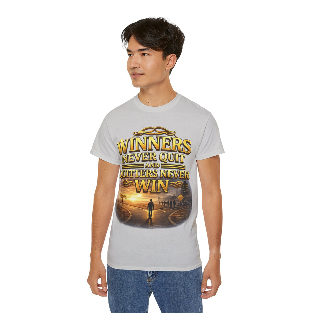 Winners Never Quit Inspirational Tee — Motivational Quote Shirt Printify
