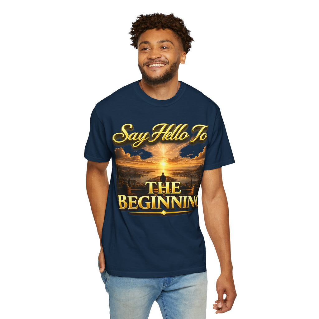 Inspirational 'Say Hello to The Beginning' Sunrise T-Shirt Printify