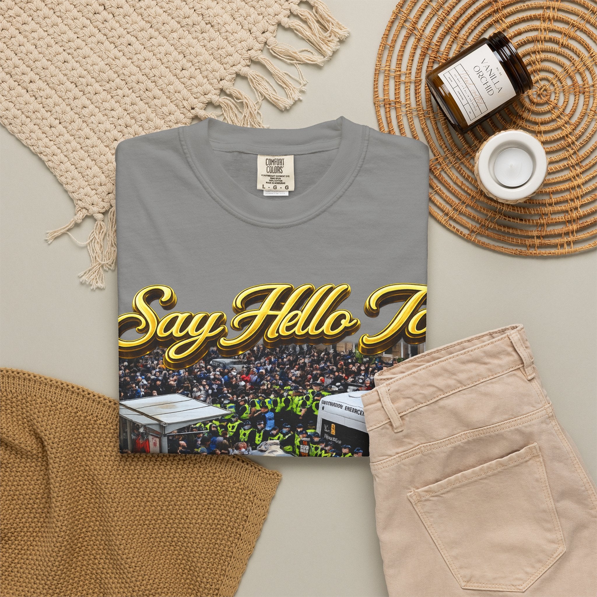 Graphic T-Shirt — "Say Hello to Scotland: Send Them Home" Protest Design Printify