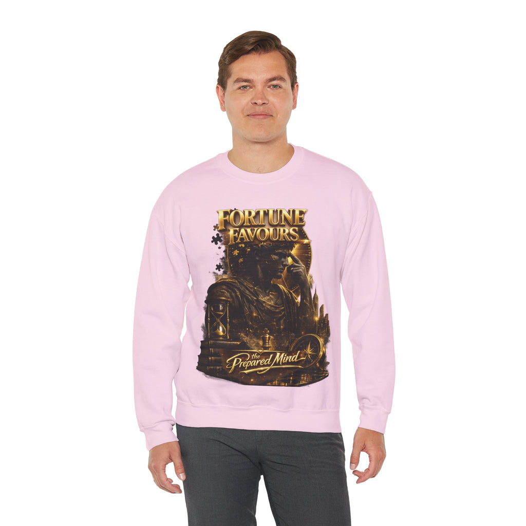Crewneck Sweatshirt — "Fortune Favors the Prepared Mind" Motivational Design Printify
