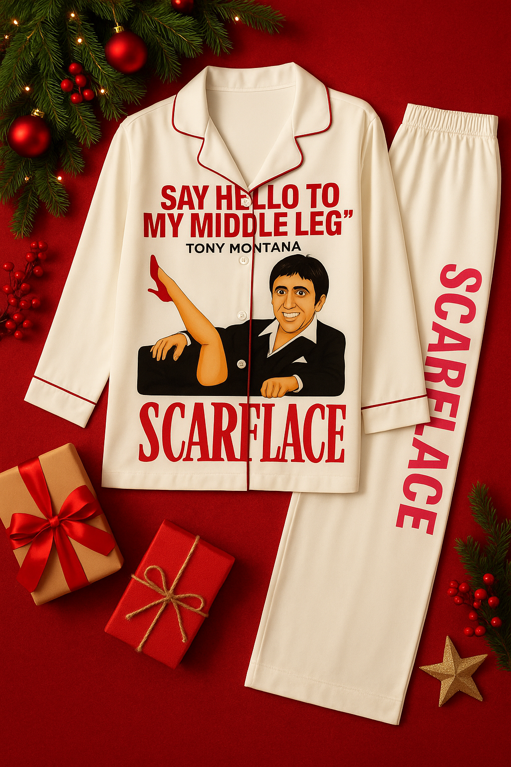 Women's silk Pajama Pants - Scarface Graphic Lounge Sleepwear Printify